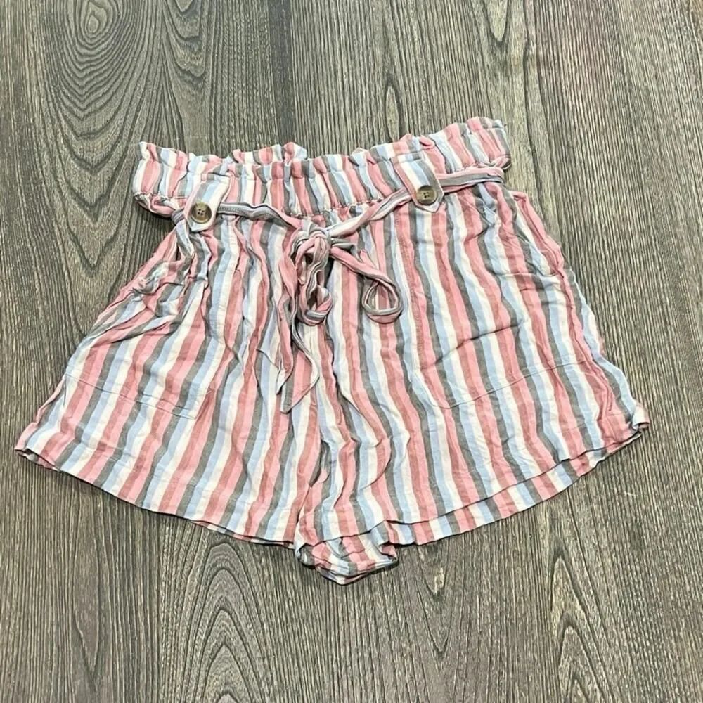 American Eagle Paperbag Shorts High Rise 100% Viscose Striped Pink Multi Size M